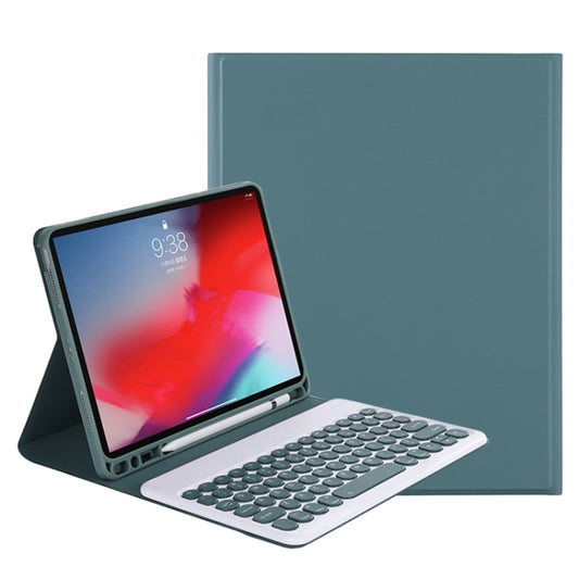 Y-C11B 2021 Detachable Candy Color Skin Texture Round Keycap Bluetooth Keyboard Leather Tablet Case with Pen Slot & Stand For iPad Pro 11 2021 / Air4 / Air5 / Pro 11(Dark Green) - For iPad Pro by buy2fix | Online Shopping UK | buy2fix