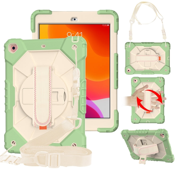 For iPad 10.2 2021 / 2020 / 2019 Contrast Color Robot Shockproof Silicon + PC Protective Case with Holder & Shoulder Strap(Matcha Green Beige) - iPad 10.2 Cases by buy2fix | Online Shopping UK | buy2fix