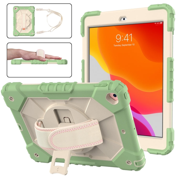 For iPad 10.2 2021 / 2020 / 2019 Contrast Color Robot Shockproof Silicon + PC Protective Case with Holder & Shoulder Strap(Matcha Green Beige) - iPad 10.2 Cases by buy2fix | Online Shopping UK | buy2fix