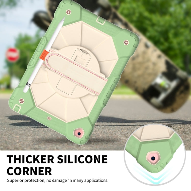 For iPad 10.2 2021 / 2020 / 2019 Contrast Color Robot Shockproof Silicon + PC Protective Case with Holder & Shoulder Strap(Matcha Green Beige) - iPad 10.2 Cases by buy2fix | Online Shopping UK | buy2fix