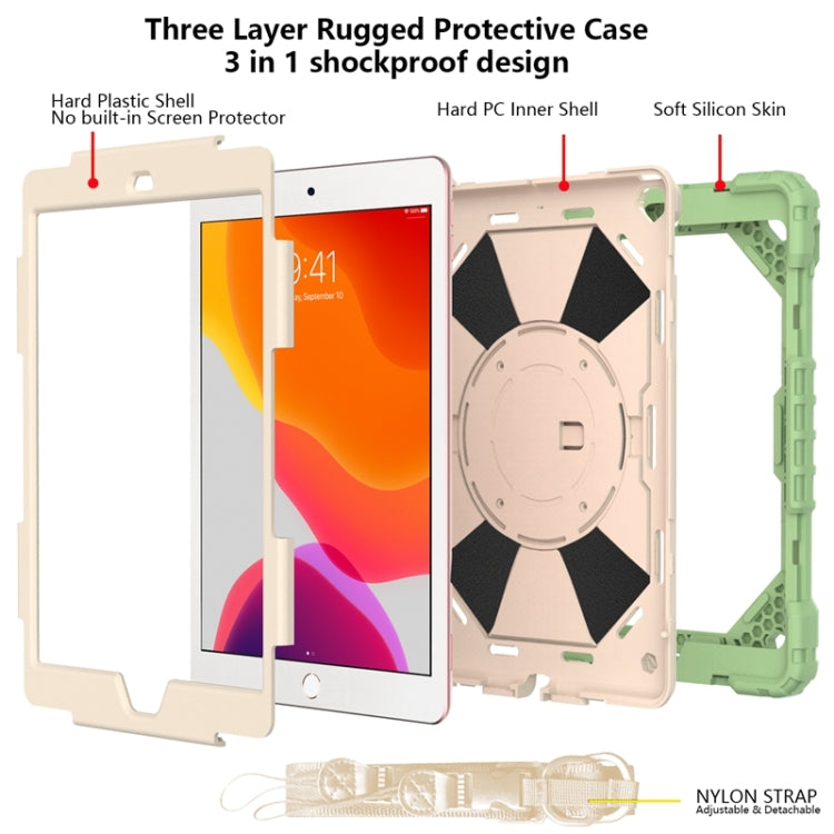 For iPad 10.2 2021 / 2020 / 2019 Contrast Color Robot Shockproof Silicon + PC Protective Case with Holder & Shoulder Strap(Matcha Green Beige) - iPad 10.2 Cases by buy2fix | Online Shopping UK | buy2fix