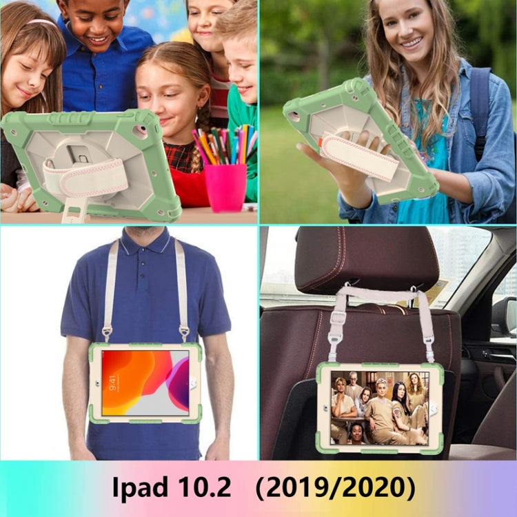 For iPad 10.2 2021 / 2020 / 2019 Contrast Color Robot Shockproof Silicon + PC Protective Case with Holder & Shoulder Strap(Matcha Green Beige) - iPad 10.2 Cases by buy2fix | Online Shopping UK | buy2fix