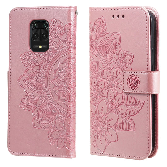For Xiaomi Redmi Note 9s/Note 9 Pro 4G/Note 9 Pro Max 7-petal Flowers Embossing Pattern Horizontal Flip PU Leather Case with Holder & Card Slots & Wallet & Photo Frame(Rose Gold)