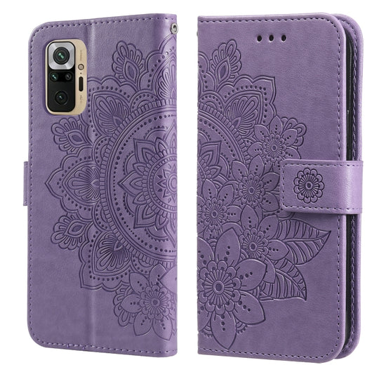 For Xiaomi Redmi Note 10 4G / Note 10s 7-petal Flowers Embossing Pattern Horizontal Flip PU Leather Case with Holder & Card Slots & Wallet & Photo Frame(Light Purple)