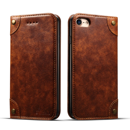For iPhone SE 2022 / SE 2020 / 8 / 7 Baroque Simple Horizontal Flip Leather Case with Holder & Card Slots & Wallet(Light Brown)