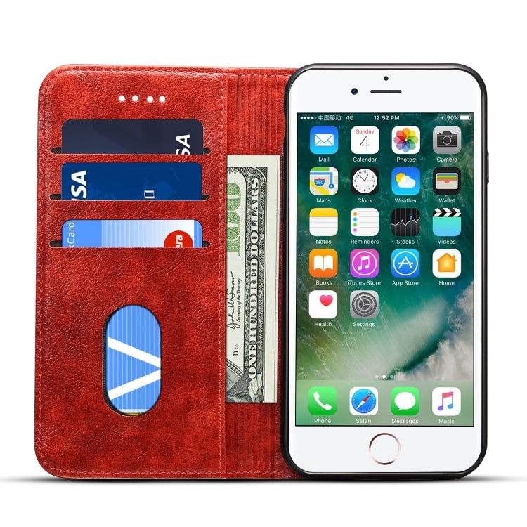 For iPhone SE 2022 / SE 2020 / 8 / 7 Baroque Simple Horizontal Flip Leather Case with Holder & Card Slots & Wallet(Red) - iPhone SE 2022 / 2020 / 8 / 7 Cases by buy2fix | Online Shopping UK | buy2fix