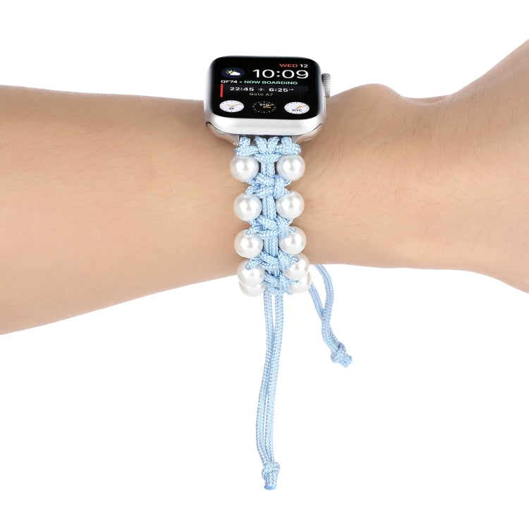 Umbrella Rope Bead Nylon Watch Band For Apple Watch Ultra 49mm&Watch Ultra 2 49mm / Series 9&8&7 45mm / SE 3&SE 2&6&SE&5&4 44mm / 3&2&1 42mm(Light Blue) by buy2fix
