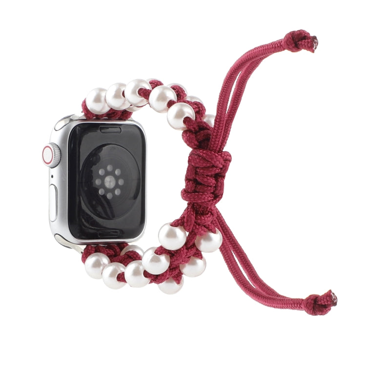 Umbrella Rope Bead Nylon Watch Band For Apple Watch Ultra 49mm&Watch Ultra 2 49mm / Series 9&8&7 45mm / SE 3&SE 2&6&SE&5&4 44mm / 3&2&1 42mm(Red) by buy2fix