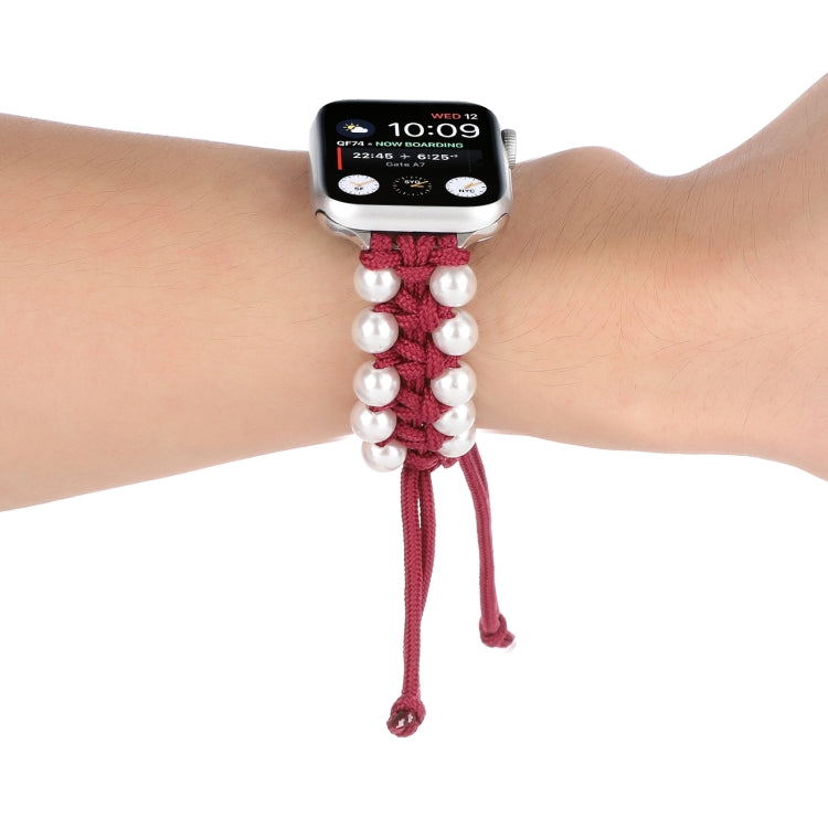Umbrella Rope Bead Nylon Watch Band For Apple Watch Ultra 49mm&Watch Ultra 2 49mm / Series 9&8&7 45mm / SE 3&SE 2&6&SE&5&4 44mm / 3&2&1 42mm(Red) by buy2fix