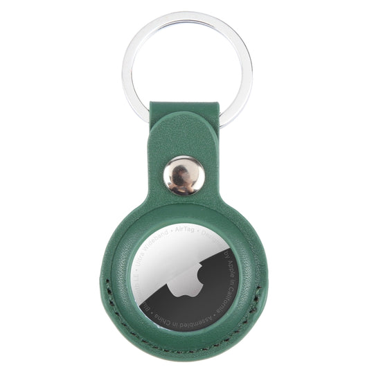For AirTag 2nd Gen / AirTag 1st Gen Shockproof Anti-scratch Leather Protective Case Cover with Hang Loop Key Chain(Deep Green)