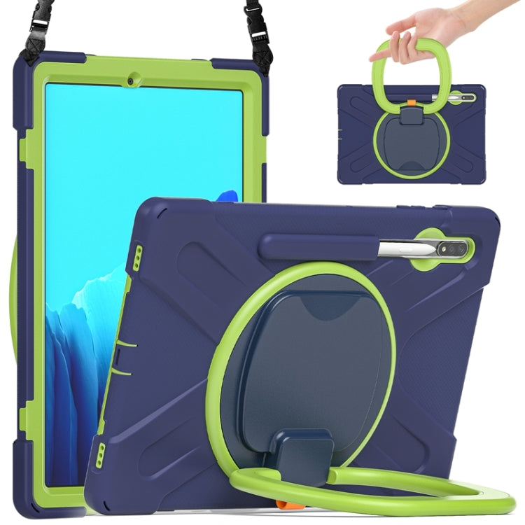 For Samsung Galaxy Tab S8+ / Tab S8 Plus / Tab S7 FE / Tab S7+ T970/T975 Silicone + PC Protective Case with Holder & Shoulder Strap(NavyBlue+Lime) by buy2fix
