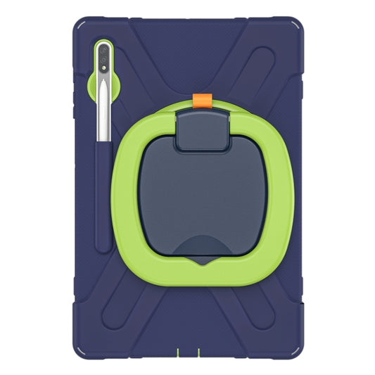For Samsung Galaxy Tab S8+ / Tab S8 Plus / Tab S7 FE / Tab S7+ T970/T975 Silicone + PC Protective Case with Holder & Shoulder Strap(NavyBlue+Lime) by buy2fix