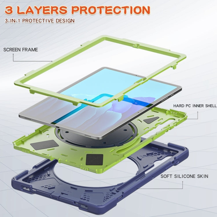 For Samsung Galaxy Tab S8+ / Tab S8 Plus / Tab S7 FE / Tab S7+ T970/T975 Silicone + PC Protective Case with Holder & Shoulder Strap(NavyBlue+Lime) by buy2fix
