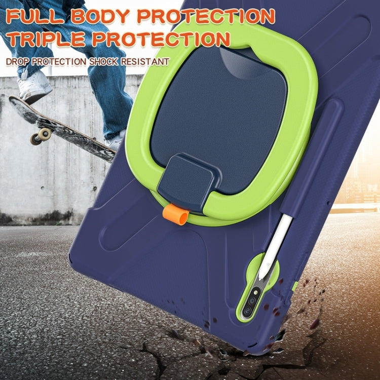 For Samsung Galaxy Tab S8+ / Tab S8 Plus / Tab S7 FE / Tab S7+ T970/T975 Silicone + PC Protective Case with Holder & Shoulder Strap(NavyBlue+Lime) by buy2fix