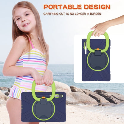 For Samsung Galaxy Tab S8+ / Tab S8 Plus / Tab S7 FE / Tab S7+ T970/T975 Silicone + PC Protective Case with Holder & Shoulder Strap(NavyBlue+Lime) by buy2fix