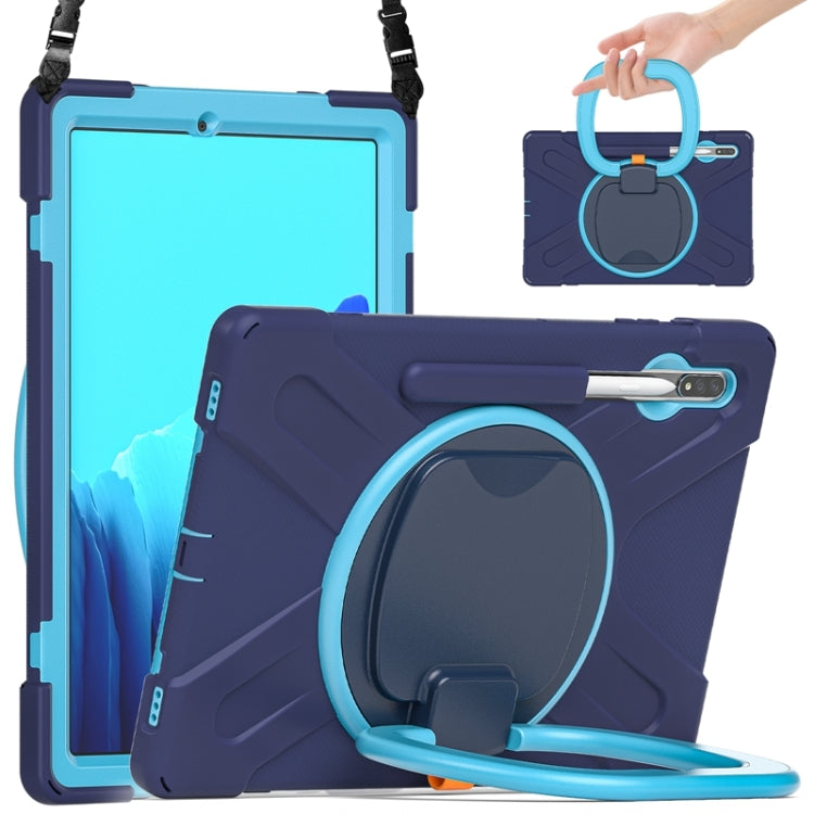 For Samsung Galaxy Tab S8+ / Tab S8 Plus / Tab S7 FE / Tab S7+ T970/T975 Silicone + PC Protective Case with Holder & Shoulder Strap(NavyBlue+Blue) by buy2fix