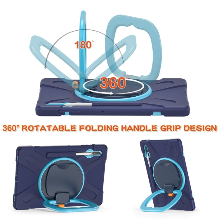 For Samsung Galaxy Tab S8+ / Tab S8 Plus / Tab S7 FE / Tab S7+ T970/T975 Silicone + PC Protective Case with Holder & Shoulder Strap(NavyBlue+Blue) by buy2fix