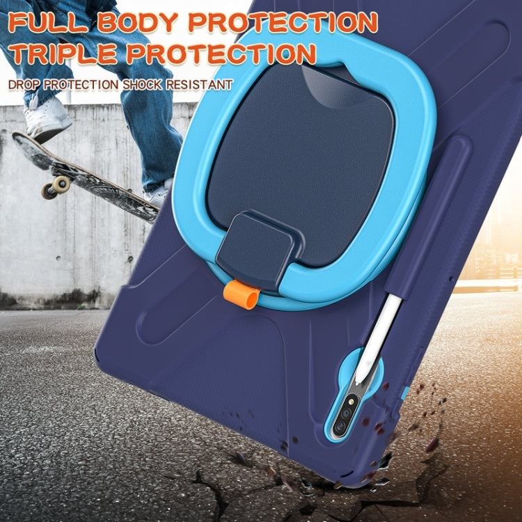 For Samsung Galaxy Tab S8+ / Tab S8 Plus / Tab S7 FE / Tab S7+ T970/T975 Silicone + PC Protective Case with Holder & Shoulder Strap(NavyBlue+Blue) by buy2fix