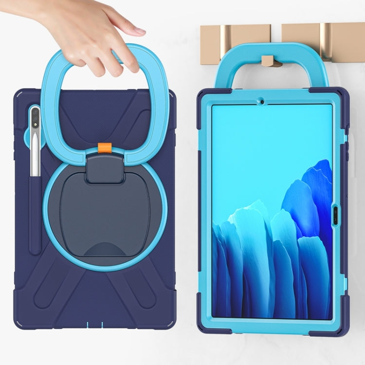 For Samsung Galaxy Tab S8+ / Tab S8 Plus / Tab S7 FE / Tab S7+ T970/T975 Silicone + PC Protective Case with Holder & Shoulder Strap(NavyBlue+Blue) by buy2fix