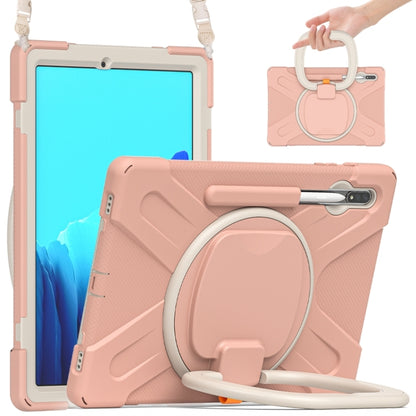 For Samsung Galaxy Tab S8+ / Tab S8 Plus / Tab S7 FE / Tab S7+ T970/T975 Silicone + PC Protective Case with Holder & Shoulder Strap(Rose Gold) by buy2fix