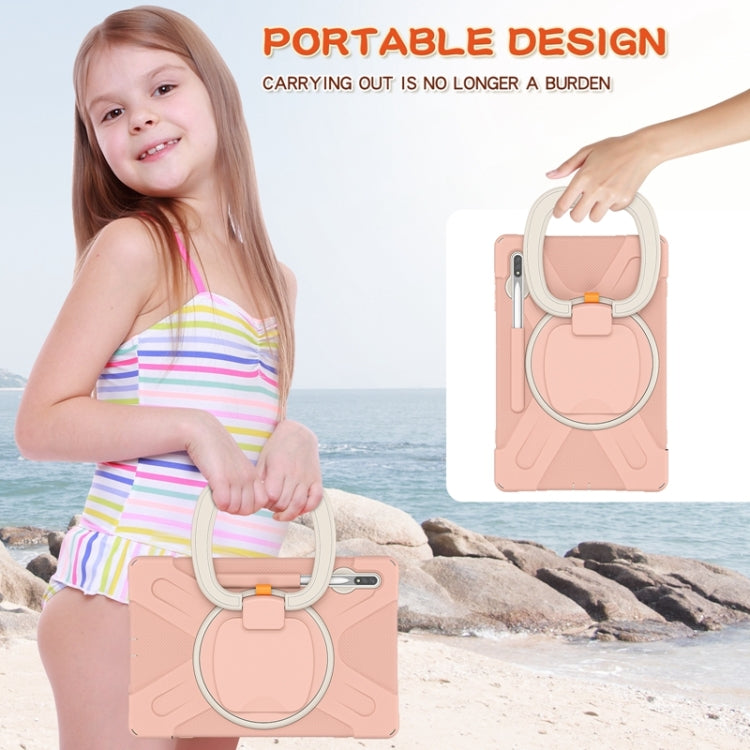 For Samsung Galaxy Tab S8+ / Tab S8 Plus / Tab S7 FE / Tab S7+ T970/T975 Silicone + PC Protective Case with Holder & Shoulder Strap(Rose Gold) by buy2fix