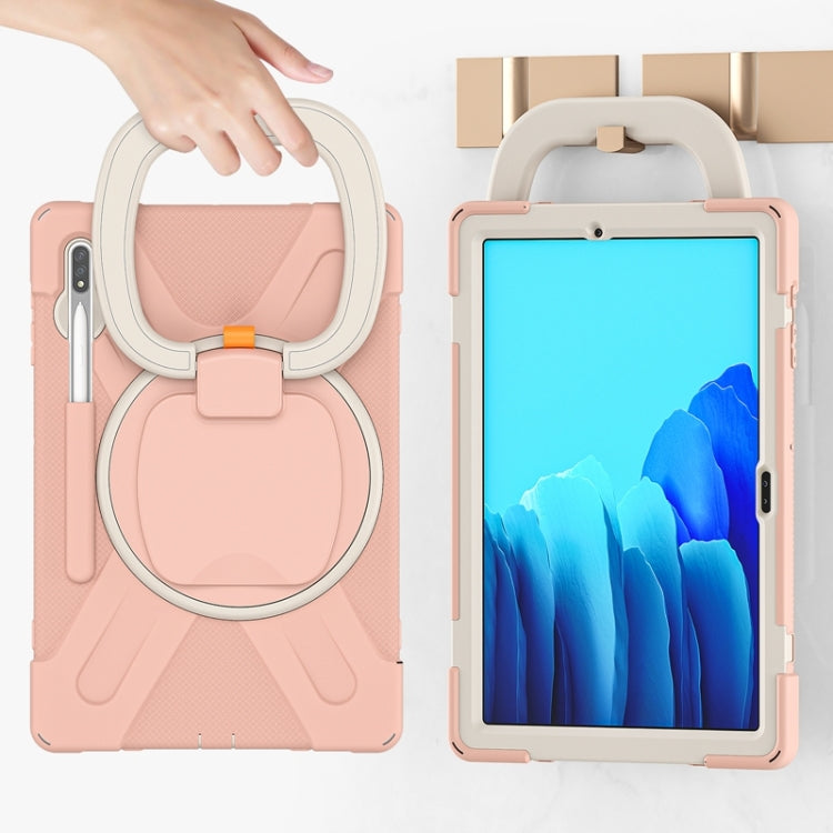 For Samsung Galaxy Tab S8+ / Tab S8 Plus / Tab S7 FE / Tab S7+ T970/T975 Silicone + PC Protective Case with Holder & Shoulder Strap(Rose Gold) by buy2fix