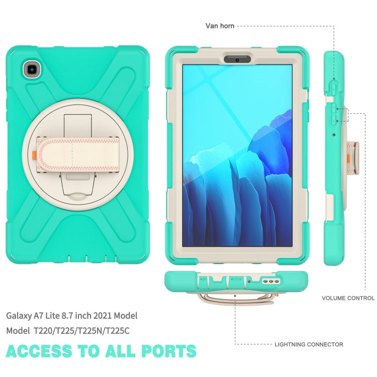 For Samsung Galaxy Tab A7 Lite T220 / T225 Silicone + PC Protective Case with Holder & Shoulder Strap(Mint Green) - Tab A7 Lite T220 / T225 by buy2fix | Online Shopping UK | buy2fix