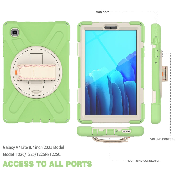For Samsung Galaxy Tab A7 Lite T220 / T225 Silicone + PC Protective Case with Holder & Shoulder Strap(Matcha Green) - Tab A7 Lite T220 / T225 by buy2fix | Online Shopping UK | buy2fix