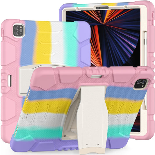 For iPad Pro 12.9 2022 / 2021 3-Layer Protection  Screen Frame + PC + Silicone Shockproof Combination Tablet Case with Holder(Colorful Pink) - iPad Pro 12.9 (2022/2021) Cases by buy2fix | Online Shopping UK | buy2fix