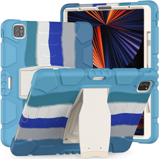 For iPad Pro 12.9 2022 / 2021 3-Layer Protection  Screen Frame + PC + Silicone Shockproof Combination Tablet Case with Holder(Colorful Blue) - iPad Pro 12.9 (2022/2021) Cases by buy2fix | Online Shopping UK | buy2fix