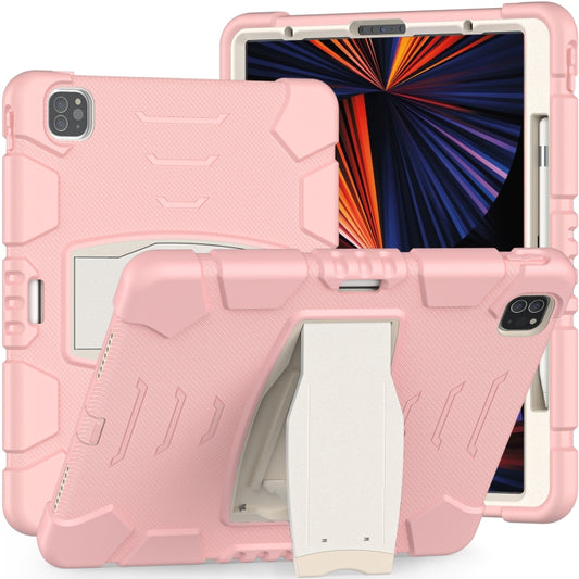 For iPad Pro 12.9 2022 / 2021 3-Layer Protection  Screen Frame + PC + Silicone Shockproof Combination Tablet Case with Holder(Cherry Blossoms Pink) - iPad Pro 12.9 (2022/2021) Cases by buy2fix | Online Shopping UK | buy2fix