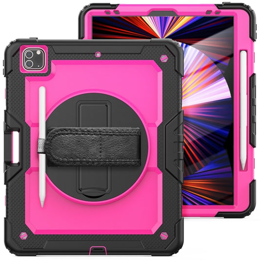 For iPad Pro 12.9 2022 / 2021 / 2020 / 2018 Shockproof Colorful Silicone + PC Protective Tablet Case with Holder & Shoulder Strap & Hand Strap & Pen Slot(Rose PC+Black) - iPad Pro 12.9 (2022/2021) Cases by buy2fix | Online Shopping UK | buy2fix