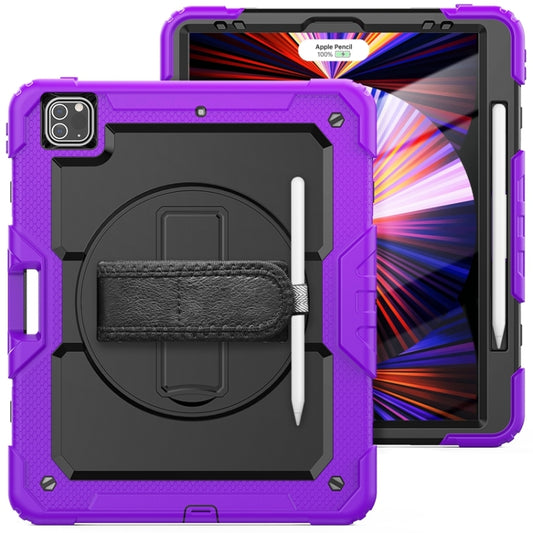 For iPad Pro 12.9 2022 / 2021 / 2020 / 2018 Shockproof Colorful Silicone + PC Protective Tablet Case with Holder & Shoulder Strap & Hand Strap & Pen Slot(Purple Silicone) - iPad Pro 12.9 (2022/2021) Cases by buy2fix | Online Shopping UK | buy2fix