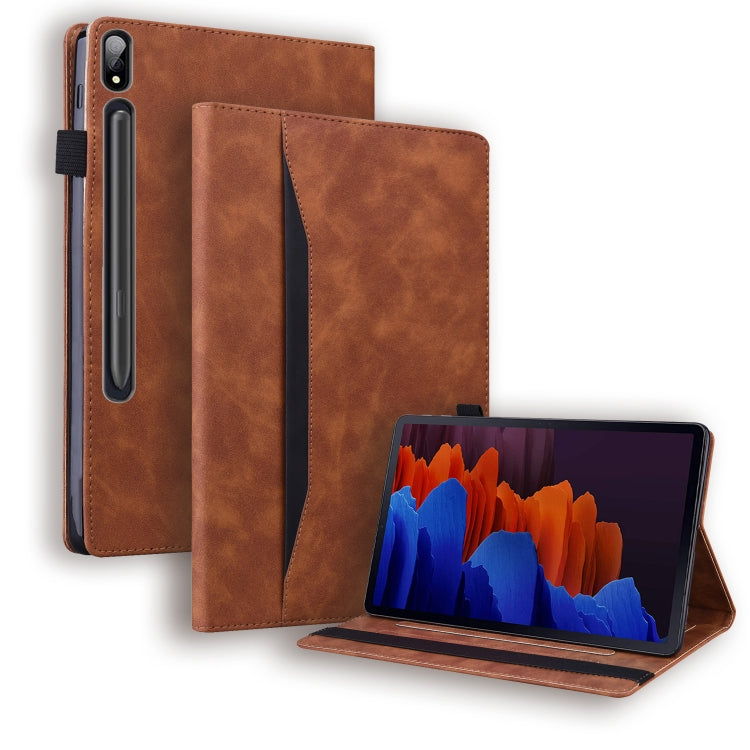 For Samsung Galaxy Tab S8 / Galaxy Tab S7 2020 SM-T870 / SM-T875 Business Shockproof Horizontal Flip Leather Case with Holder & Card Slots & Photo Frame & Pen Slot & Sleep / Wake-up Function(Brown) by buy2fix