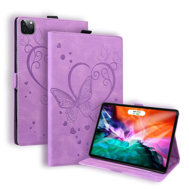 For iPad Pro 12.9 (2020) / (2021) Love Butterfly Pattern Horizontal Flip Leather Tablet Case with Holder & Sleep / Wake-up Function(Purple) - iPad Pro 12.9 (2020) Cases by buy2fix | Online Shopping UK | buy2fix