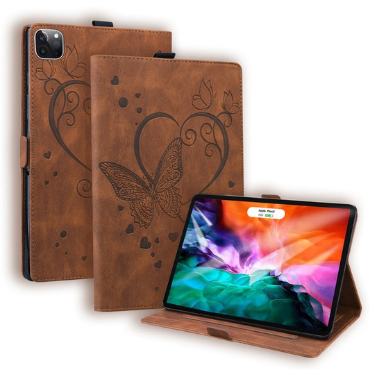 For iPad Pro 12.9 (2020) / (2021) Love Butterfly Pattern Horizontal Flip Leather Tablet Case with Holder & Sleep / Wake-up Function(Brown) - iPad Pro 12.9 (2020) Cases by buy2fix | Online Shopping UK | buy2fix