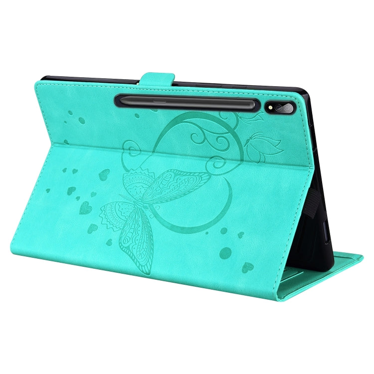 For Samsung Galaxy Tab S8 / Galaxy Tab S7 T870 SM-T875 SM-T876B Love Butterfly Pattern Horizontal Flip Leather Case with Holder(Green) by buy2fix