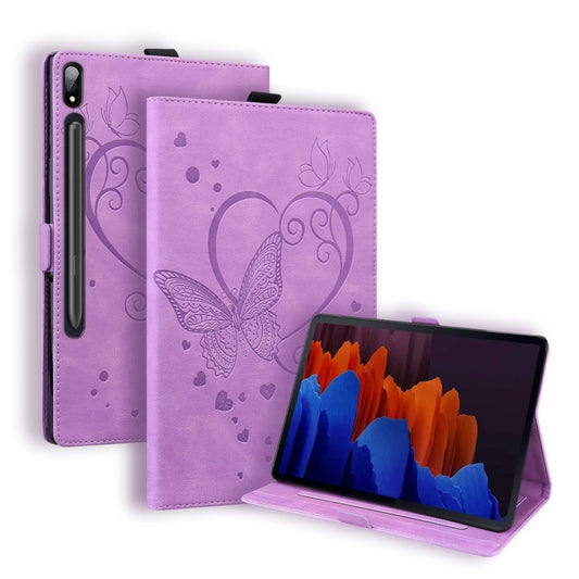 For Samsung Galaxy Tab S8 / Galaxy Tab S7 T870 SM-T875 SM-T876B Love Butterfly Pattern Horizontal Flip Leather Case with Holder(Purple) by buy2fix