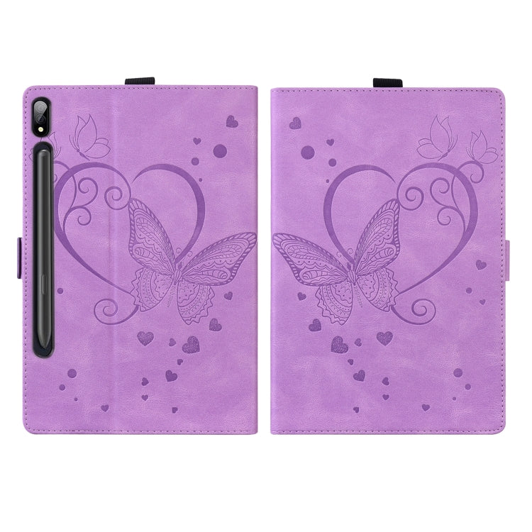 For Samsung Galaxy Tab S8 / Galaxy Tab S7 T870 SM-T875 SM-T876B Love Butterfly Pattern Horizontal Flip Leather Case with Holder(Purple) by buy2fix