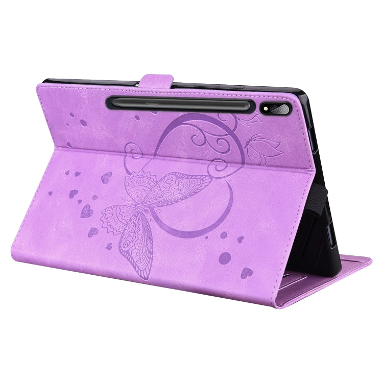 For Samsung Galaxy Tab S8 / Galaxy Tab S7 T870 SM-T875 SM-T876B Love Butterfly Pattern Horizontal Flip Leather Case with Holder(Purple) by buy2fix