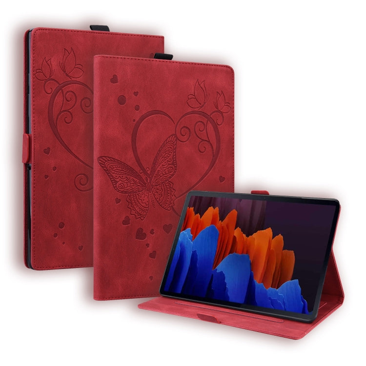 For Samsung Galaxy Tab S8 / Galaxy Tab S7 T870 SM-T875 SM-T876B Love Butterfly Pattern Horizontal Flip Leather Case with Holder(Red) by buy2fix