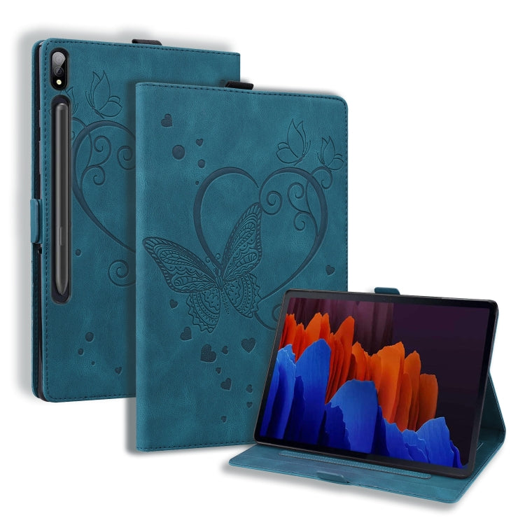For Samsung Galaxy Tab S8 / Galaxy Tab S7 T870 SM-T875 SM-T876B Love Butterfly Pattern Horizontal Flip Leather Case with Holder(Blue) by buy2fix