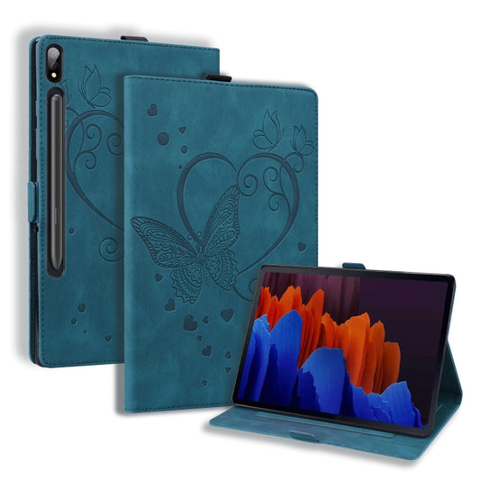 For Samsung Galaxy Tab S8 / Galaxy Tab S7 T870 SM-T875 SM-T876B Love Butterfly Pattern Horizontal Flip Leather Case with Holder(Blue) by buy2fix