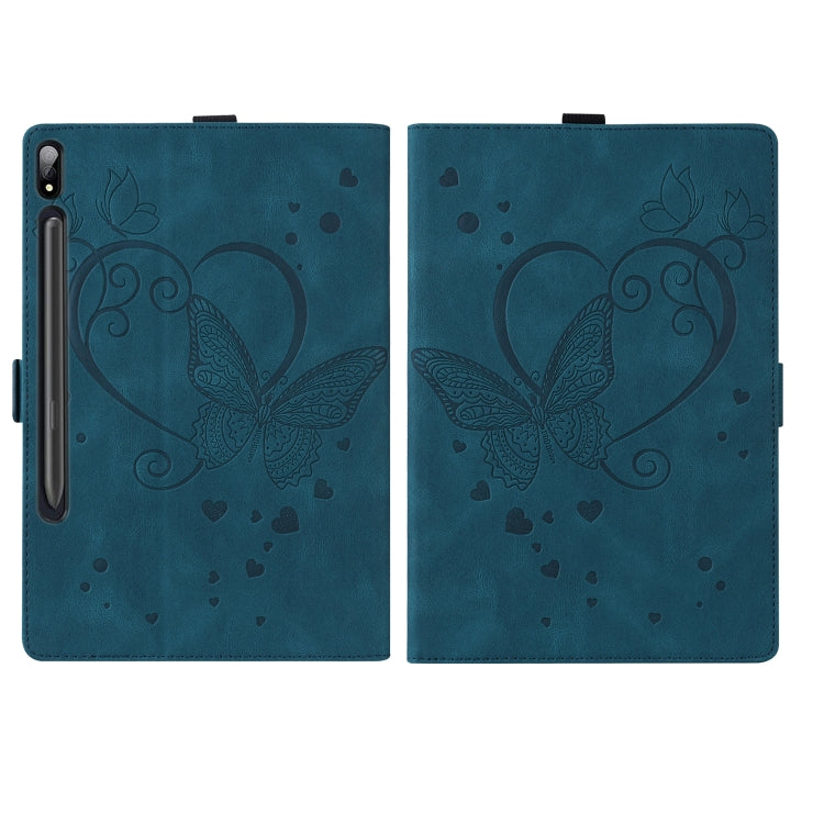For Samsung Galaxy Tab S8 / Galaxy Tab S7 T870 SM-T875 SM-T876B Love Butterfly Pattern Horizontal Flip Leather Case with Holder(Blue) by buy2fix