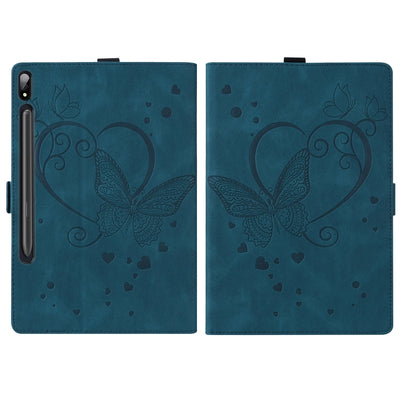 For Samsung Galaxy Tab S8 / Galaxy Tab S7 T870 SM-T875 SM-T876B Love Butterfly Pattern Horizontal Flip Leather Case with Holder(Blue) by buy2fix