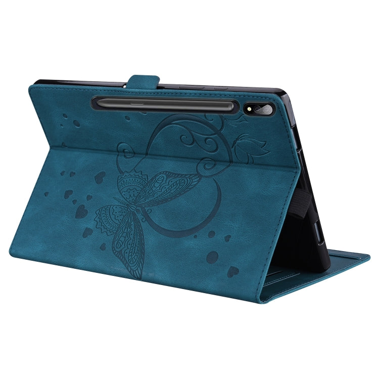 For Samsung Galaxy Tab S8 / Galaxy Tab S7 T870 SM-T875 SM-T876B Love Butterfly Pattern Horizontal Flip Leather Case with Holder(Blue) by buy2fix