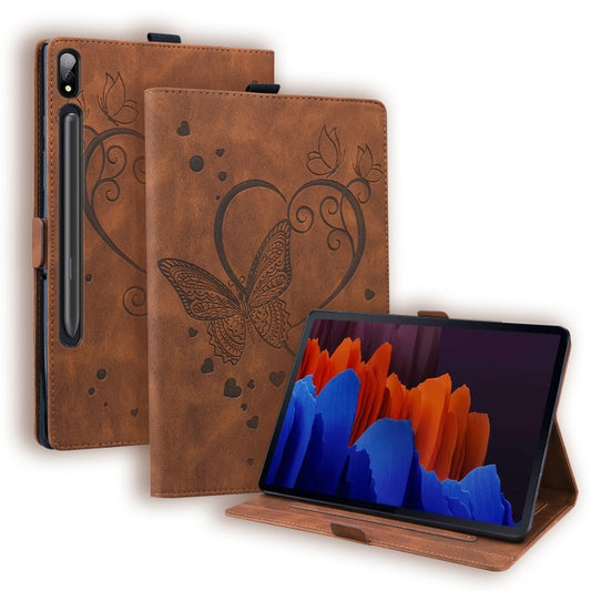 For Samsung Galaxy Tab S8 / Galaxy Tab S7 T870 SM-T875 SM-T876B Love Butterfly Pattern Horizontal Flip Leather Case with Holder(Brown) - Galaxy Tab S8 Cases by buy2fix | Online Shopping UK | buy2fix