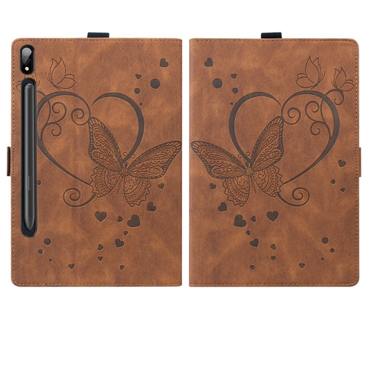 For Samsung Galaxy Tab S8 / Galaxy Tab S7 T870 SM-T875 SM-T876B Love Butterfly Pattern Horizontal Flip Leather Case with Holder(Brown) - Galaxy Tab S8 Cases by buy2fix | Online Shopping UK | buy2fix