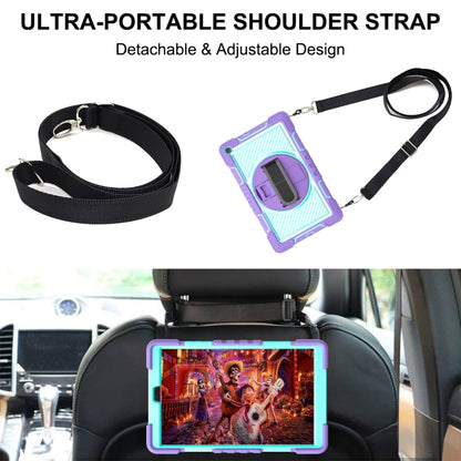 For Samsung Galaxy Tab A 10.1 2019 T515 360 Degree Rotation Contrast Color Shockproof Silicone + PC Case with Holder & Hand Grip Strap & Shoulder Strap(Purple + Mint Green) - Tab A 10.1 (2019) T510 / T515 by buy2fix | Online Shopping UK | buy2fix