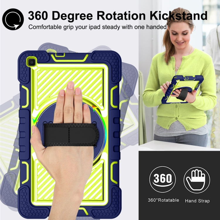 For Samsung Galaxy Tab A 8.0 2019 T290 360 Degree Rotation Contrast Color Shockproof Silicone + PC Case with Holder & Hand Grip Strap & Shoulder Strap(Navy+Yellow Green) - Other Galaxy Tab PC by buy2fix | Online Shopping UK | buy2fix